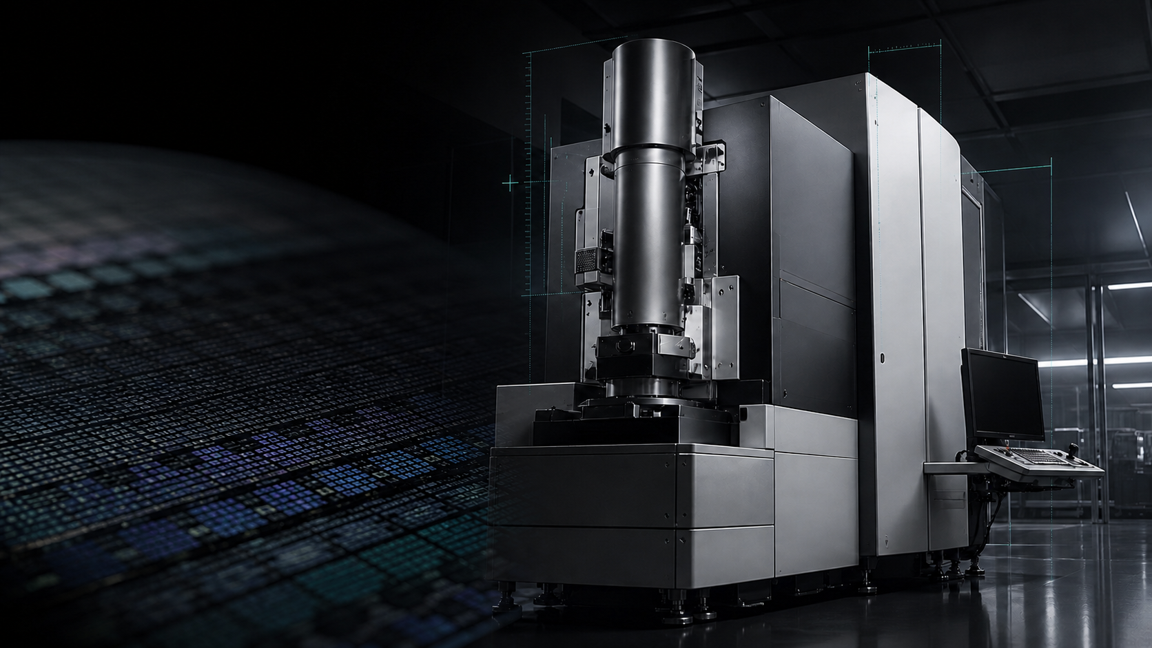 Concept visualization of KLA CD-SEM equipment in a semiconductor facility